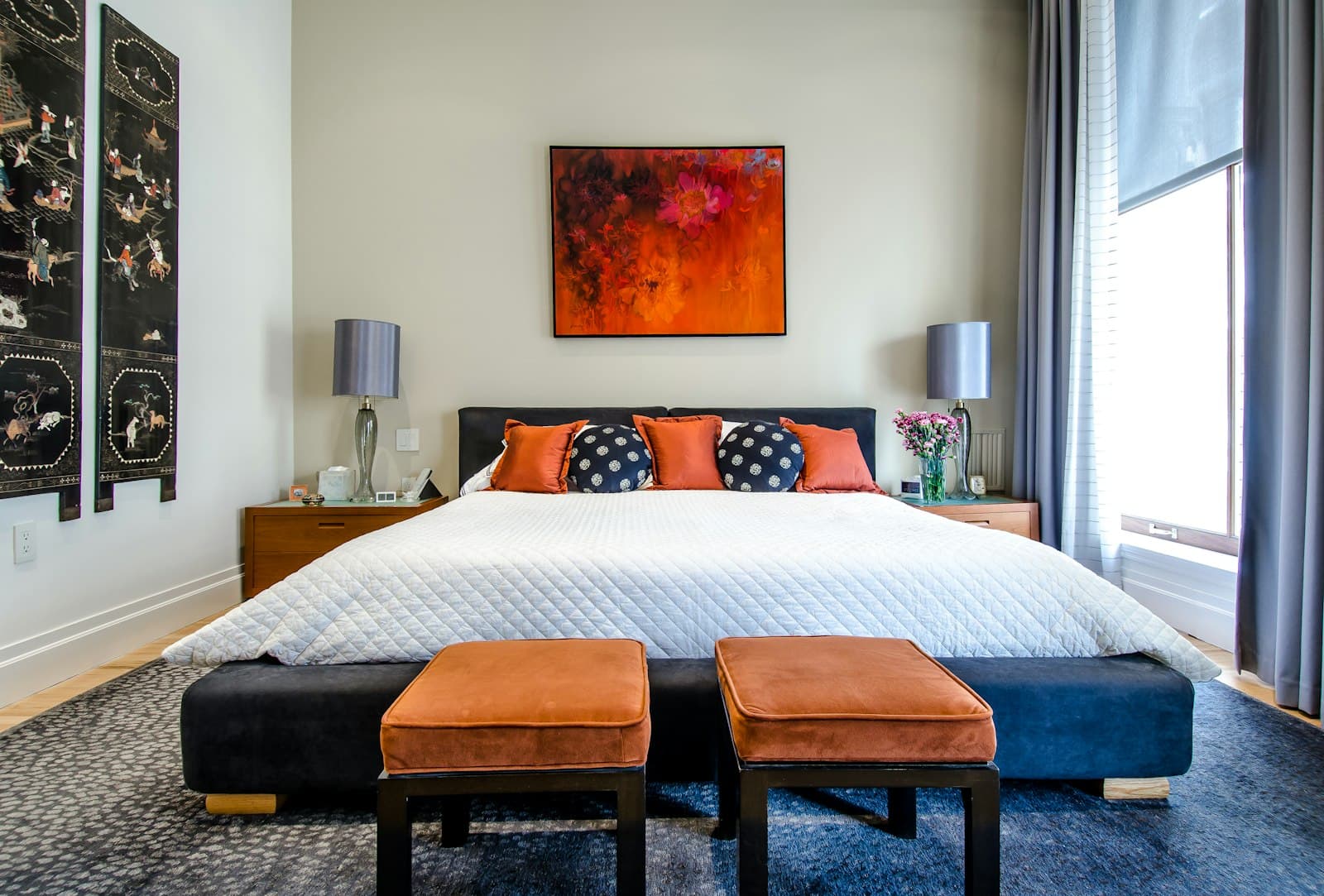 Hotel-standard staged bedroom after Airbnb turnover cleaning on Tybee Island GA